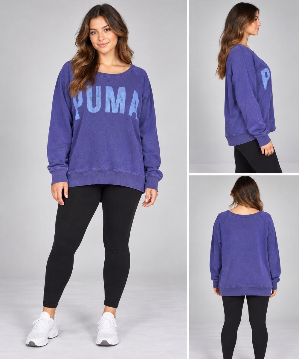 Puma Womens Athletic Sweatshirt Pullover Long Sleeve Purple Blue Logo Large